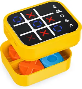Rechargeable Tic Tac Toe Game Box with 5 Fun Brain Memory Games, Electronic Touchscreen Handheld Game, Portable Digital Puzzle Board Travel Toy, Gifts Choice for Kids and Adults(Yellow)