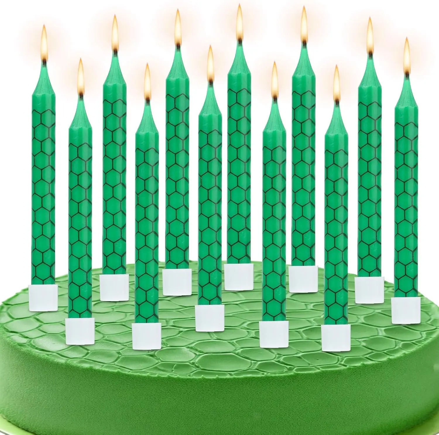 12pcs Turtle Themed Birthday Candles, Cute Cartoon Turtle Shell Candle Green Long Birthday Candle Turtle Birthday Candles Perfect Cake Decorations for Birthday Green Theme Party