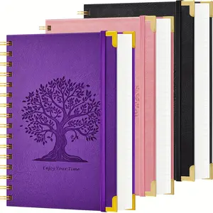 3pcs A5 Spiral Journals for Women - Bohemian Tree Design Waterproof Faux Leather Cover, 300 Pages College Ruled Notebook with Golden Spiral Binding, 100GSM Thick Paper, No Bleed, 5.7"x8.3", Professional Planner | Elegant Cover Style | Durable Cover