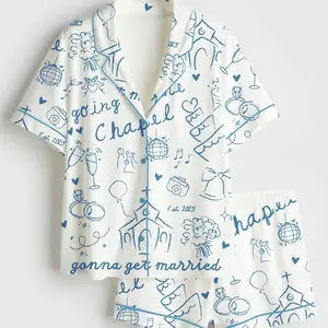 Going to the Chapel Satin Pajama Set – Elegant "Gonna Get Married" Bride Bachelorette PJs, Silky Wedding Art Print Short Sleeve Sleepwear
