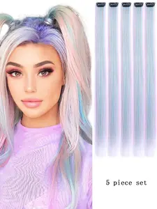 KAIRIYA 5 Pcs Rainbow I Tip Extensions | Straight Natural Synthetic | Invisible Micro Beads | Volume + Highlight | Daily or Party Hair for Women & Girls