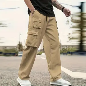 Men'S Stylish High-Waisted Joggers - Stretch Fabric, Comfortable & Breathable for Casual Wear, Work, Travel, and Hiking - Dark Green, Navy Blue, Olive Green with PocketsCasual Multi-Pocket Loose Straight Work Pants Outdoor Trousers