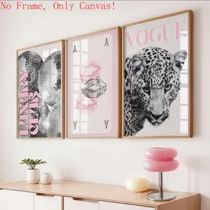 Pink Leopard  Art Set Black and White Gallery 3 Trendy Stylish Prints Decor Office Aesthetic Girly  Art wall