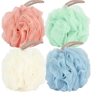 Loofah Sponge 60g Shower Loofahs 4 Colors Bath Sponges Mesh Balls for Body Scrubber Exfoliator Wash Back Scrubber Bathroom Men Women - 4 Pack Scrubbers Cleaning Bathing Accessories