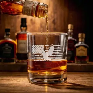 Deer American Flag Engraved Whiskey Glass Custom Handwriting Whiskey Glass, Personalized Laser Engraved Glass, Funny Gift for Him & Her, Couple Anniversary Gift, Whiskey Drinkware