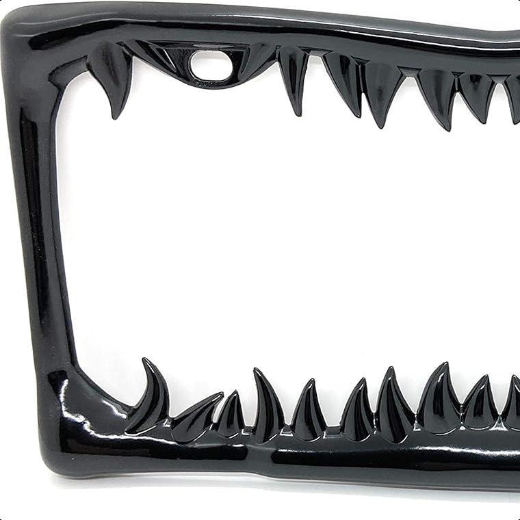 🔥Chrome Shark Tooth License Plate Frame,Universal Metal Shark Tooth Teeth Jaws License Plate Frame Cool Design For Any Vehicle (Chrome)