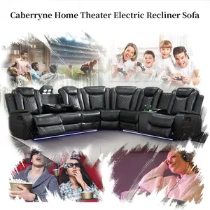 Modern Faux Leather Manual Reclining with Center Console and LED Light Strip,Living Room Furniture Set,PU Symmetrical Couch with 2 Cup Holders and Storage for Living room,Brown