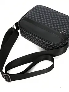 New Black PU Printed Sophisticated Men Sling Bag, Dark Style Small Pouch Bag For Business Commute Travel Phone Holder Fashion Casual Outdoor Fitness Cycling Street Shoulder Bag Gift, Adjustable Strap Zipper Closure