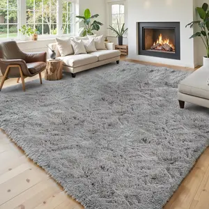 G-DAKE Softlife Light Gray Fluffy Plush Rug, Thickened Anti-Slip Soft Bedside Carpet For Bedroom Living Room Dorm Home Decor