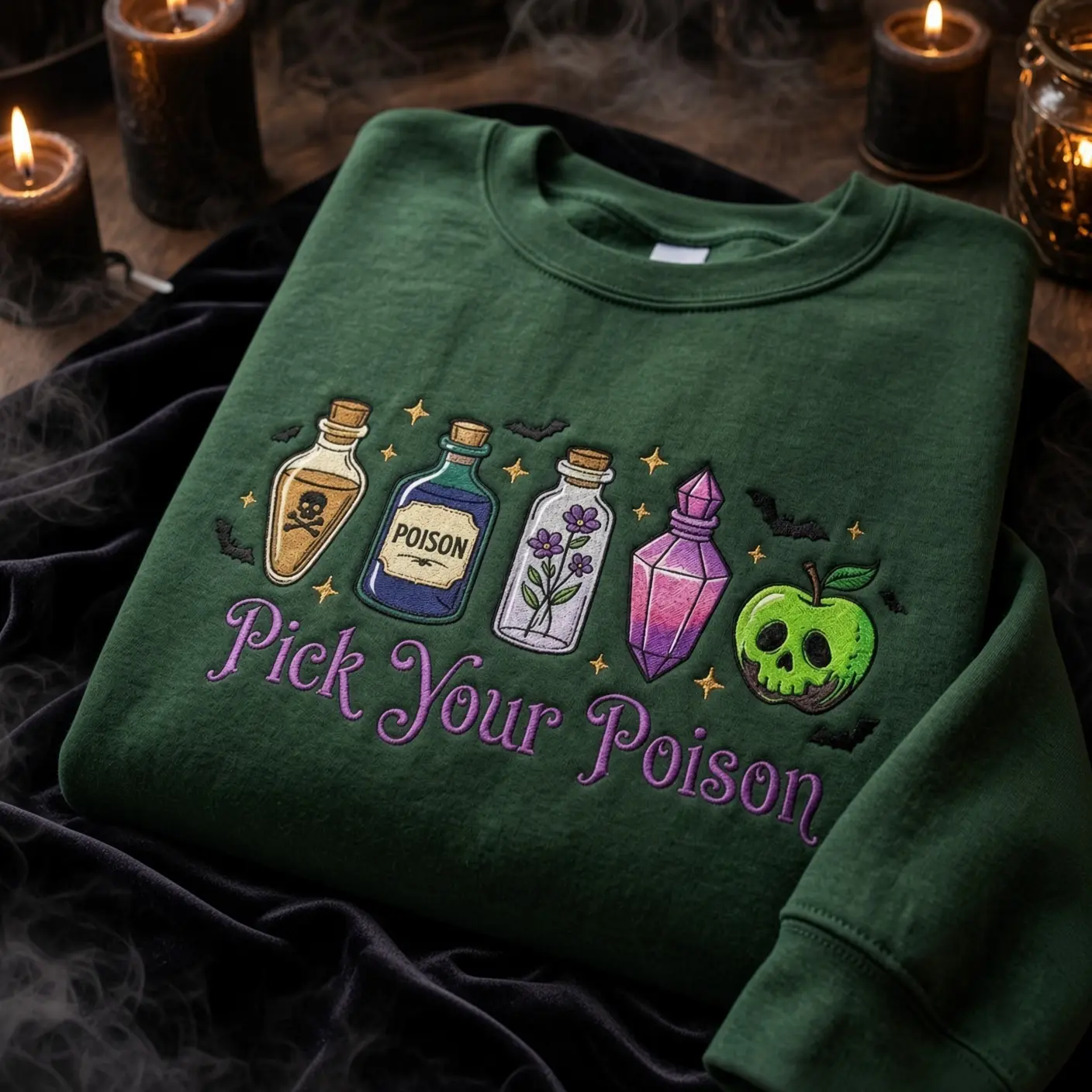 Embroidered Pick Your Poison Sweatshirt, Princess Halloween Crewneck, Cartoon Shirt, Spooky Season Tee, Halloween Gift