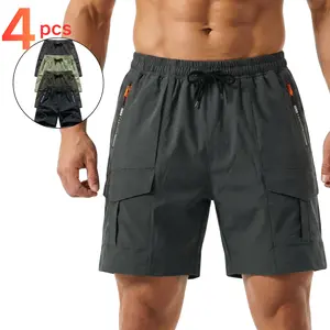 4-Piece Premium Cargo Shorts Set for Men - Flap Pocket Design with Contrasting Zipper Detailing, Versatile Streetwear Bottoms for Summer