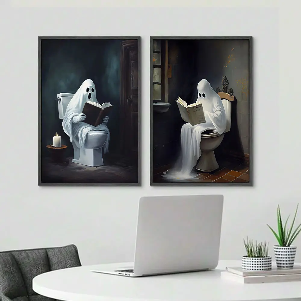 Ghost Reading Book Pattern Unframed Painting, 1 Count Modern Canvas Wall Art, Wall Decor for Home Living Room Bedroom Office School
