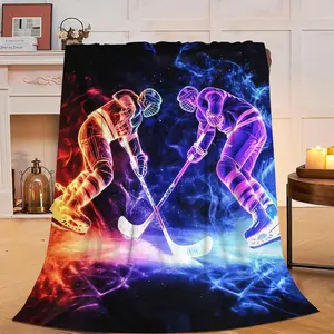 Neon Hockey Player Blanket Ice Hockey Flannel Plush Throw Blanket Cozy Sports Fans Decor Fleece Stuff Blanket Gifts for Lover Girls Boys Kids Adults Women Bed Travel 40"x50", Cozy All-Season Blanket Christmas New Year Gift