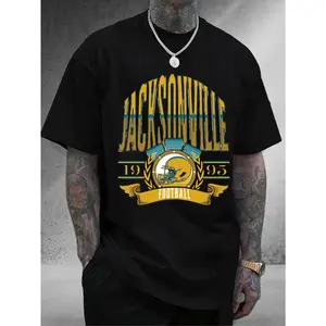 Men's & Women's Jacksonville Football Team Graphic T-Shirt - 100% Cotton Unisex Casual Tee with Bold Yellow & Blue Lettering, Football Helmet Design, 1925-2025 Commemorative Years - Perfect for Sports Fans, Daily Wear & Gifts, Durable Print Quality, Fan M