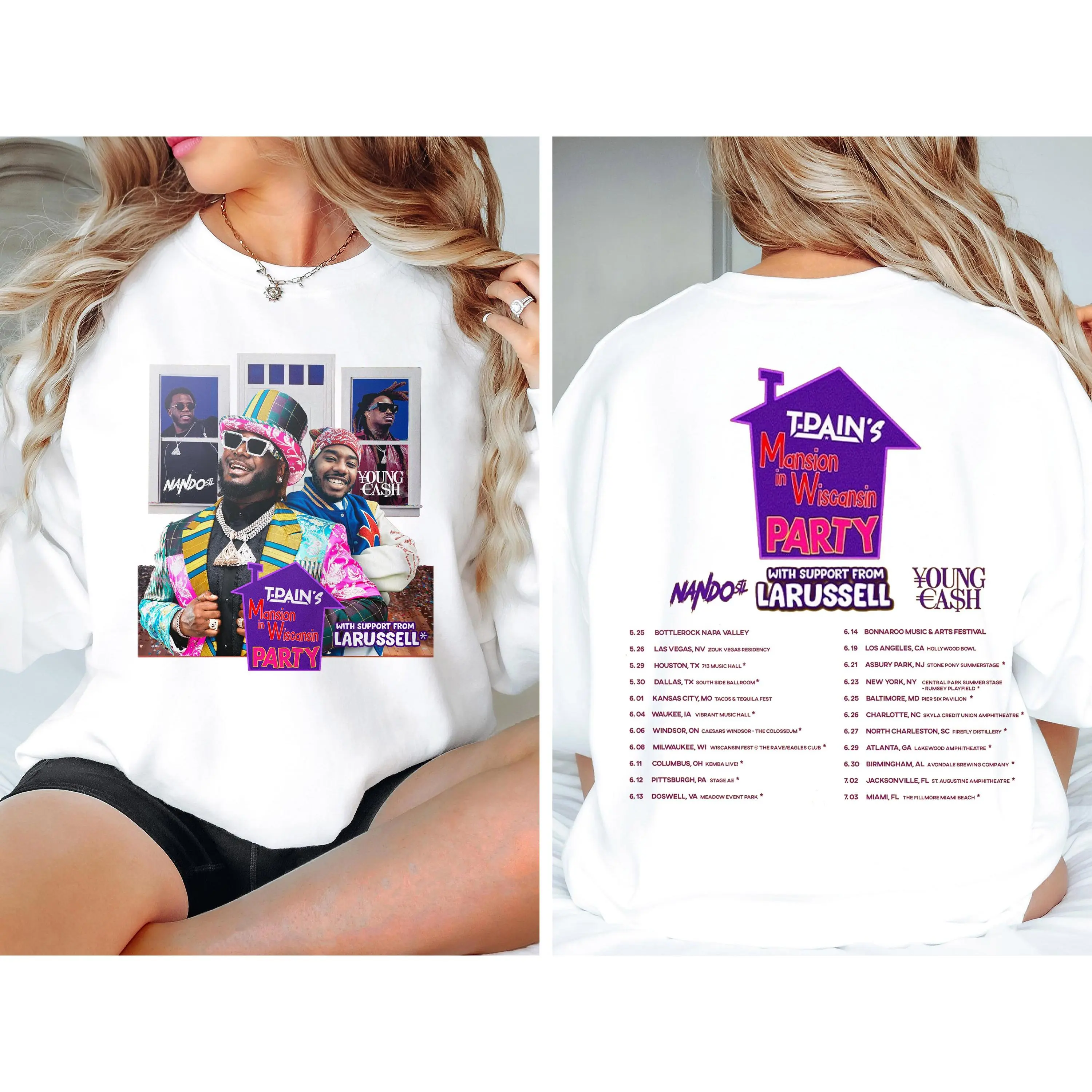 T-pain Mansion in Wiscansin Party Shirt T-pain Tour 2024 Sweatshirt T-Pain Concert 2024 Hoodie Double Sides Shirts Gift For Fans