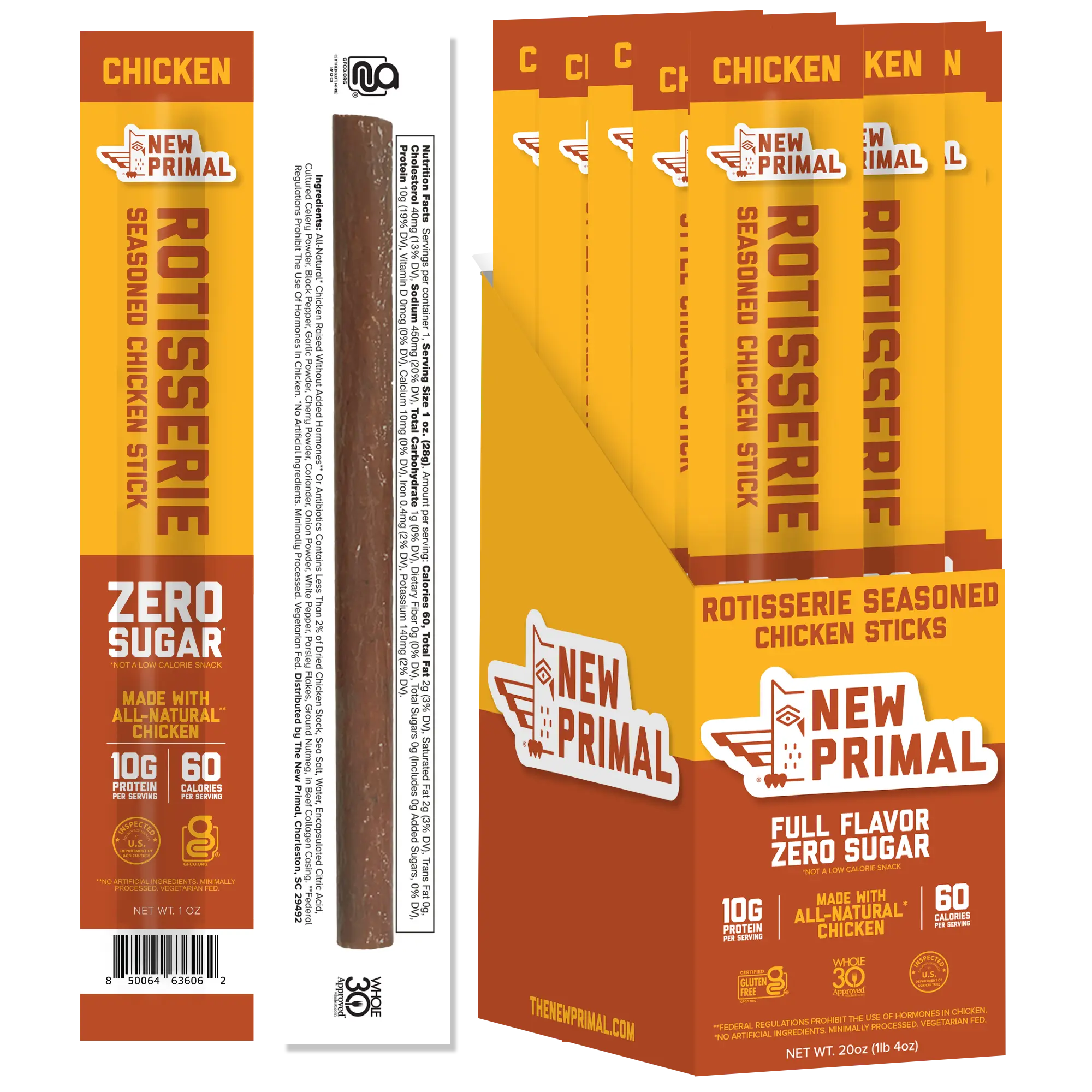 Rotisserie Chicken Meat Sticks - High Protein Snack, Zero Sugar, Keto, Paleo & Whole30 Approved, Healthy Snack for Work, Gym & Travel, 20 Count