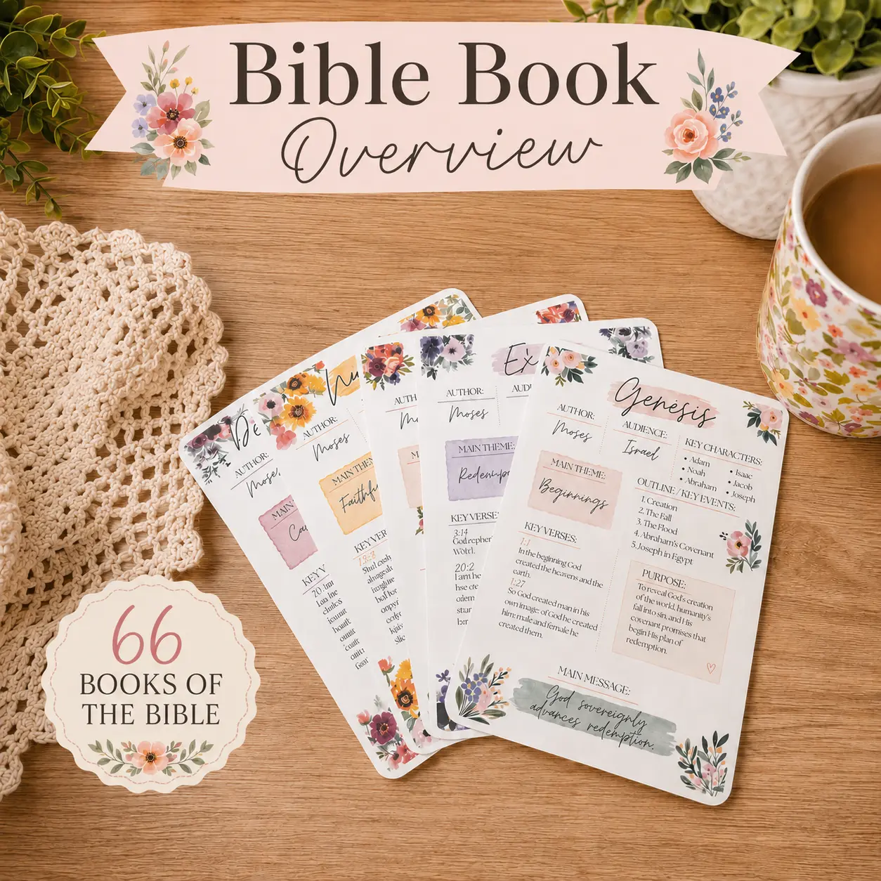 Bible Book Overview Inserts | Complete Reference Set for All 66 Books of the Bible | Printed 5x7 Bible Study Cards