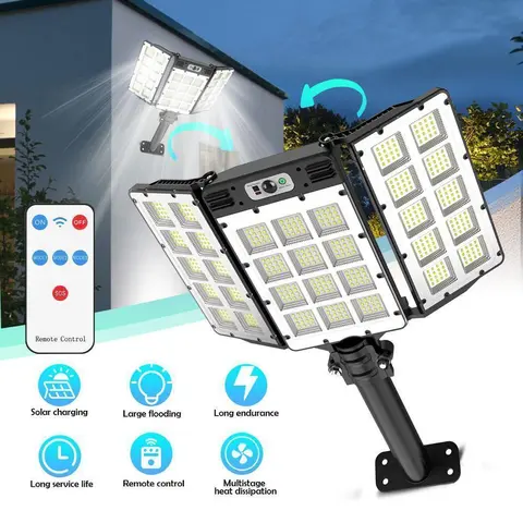【Toolupgrade】 Solar Wall Light - 5000LM 800 LED 5.5W Motion Sensor Floodlight, Solar Light-Up Security Lighting, IP65 Waterproof, 3000mAh, 3 Modes, 2h Constant Bright, 25s Motion Flash, Auto Shut-Off, Remote Control Included, for Decking, Patio