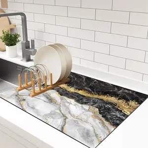 1Pc Marble Textured Coffee Machine Mat, Tableware Drain Mat, Anti Slip Washable Diatomaceous Earth Drying Mat, Perfect For Water Bar Decoration, Suitable For Countertops And Kitchens, Absorbent And Drainage Mat