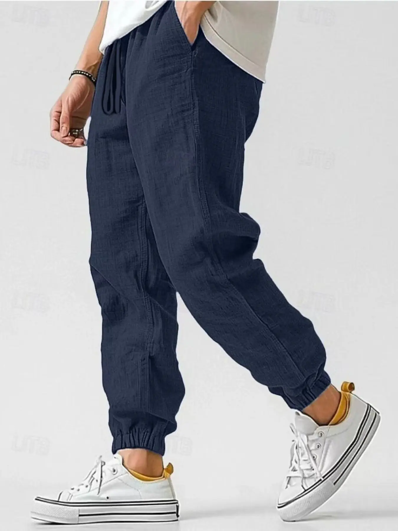Men's Lightweight Drawstring Jogger Pants | Breathable Textured Fabric | Elastic Waist & Cuffs | Casual Trousers for Summer, Streetwear, Gym, Vacation & Everyday Comfort Essentials | Relaxed Fit with Side Pockets | Soft & Comfy for All-Day Wear
