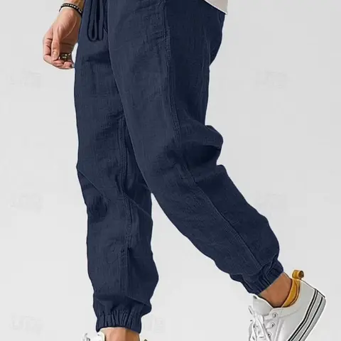 Men's Lightweight Drawstring Jogger Pants, Breathable Textured Fabric, Elastic Waist & Cuffs, Casual Trousers for Summer, Streetwear, Gym, Everyday, Relaxed Fit with Side Pockets, Soft & Comfy for All-Day Wear, Athleisure Track Pants