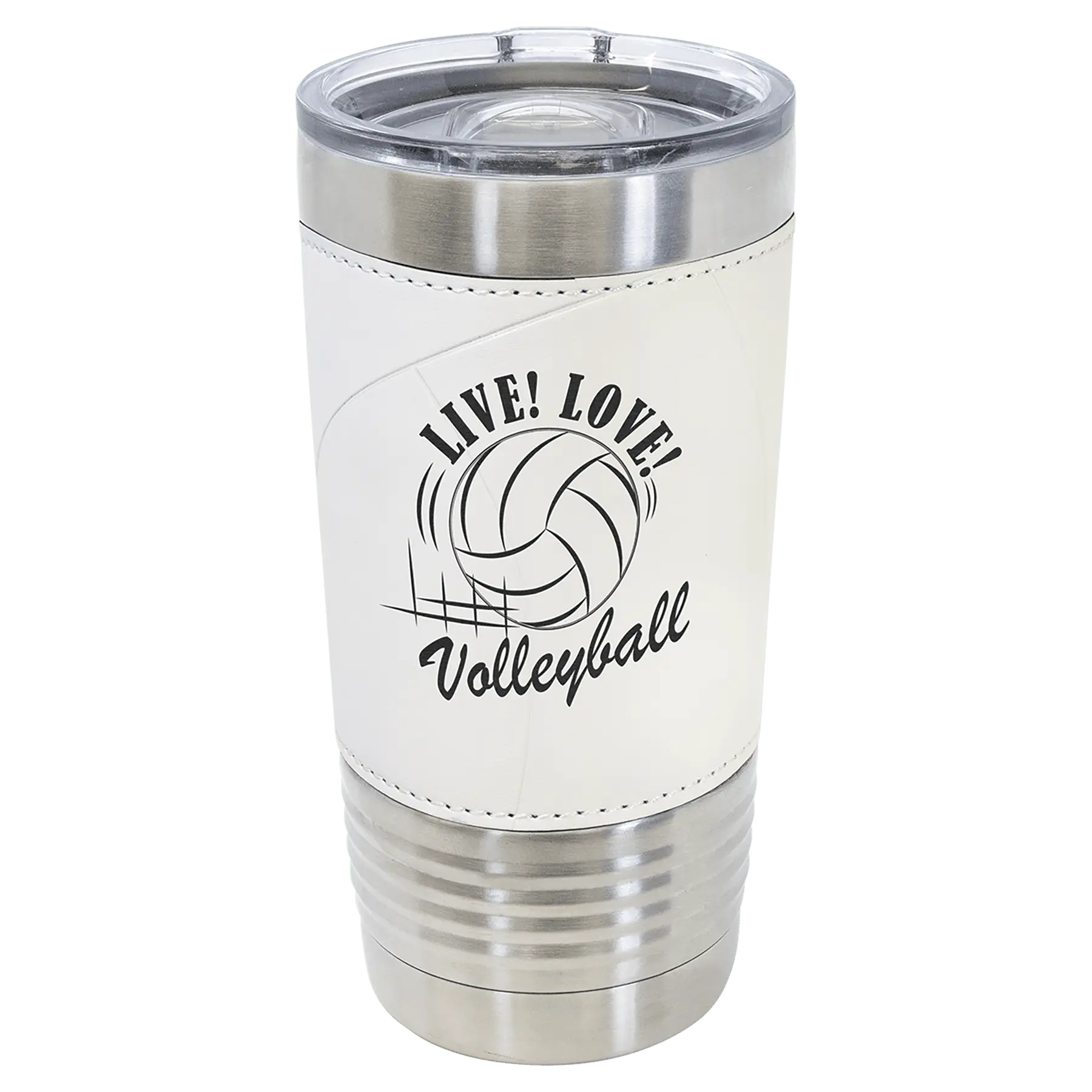 Laser Engraved Leatherette Volleyball Texture Polar Camel  20 oz. Tumbler with Lid for Hot or Cold Beverages, Drinkware. Reusable, Portable Flasks Stainless Steel, Volleyball team engrave available,  Engraved Tumbler