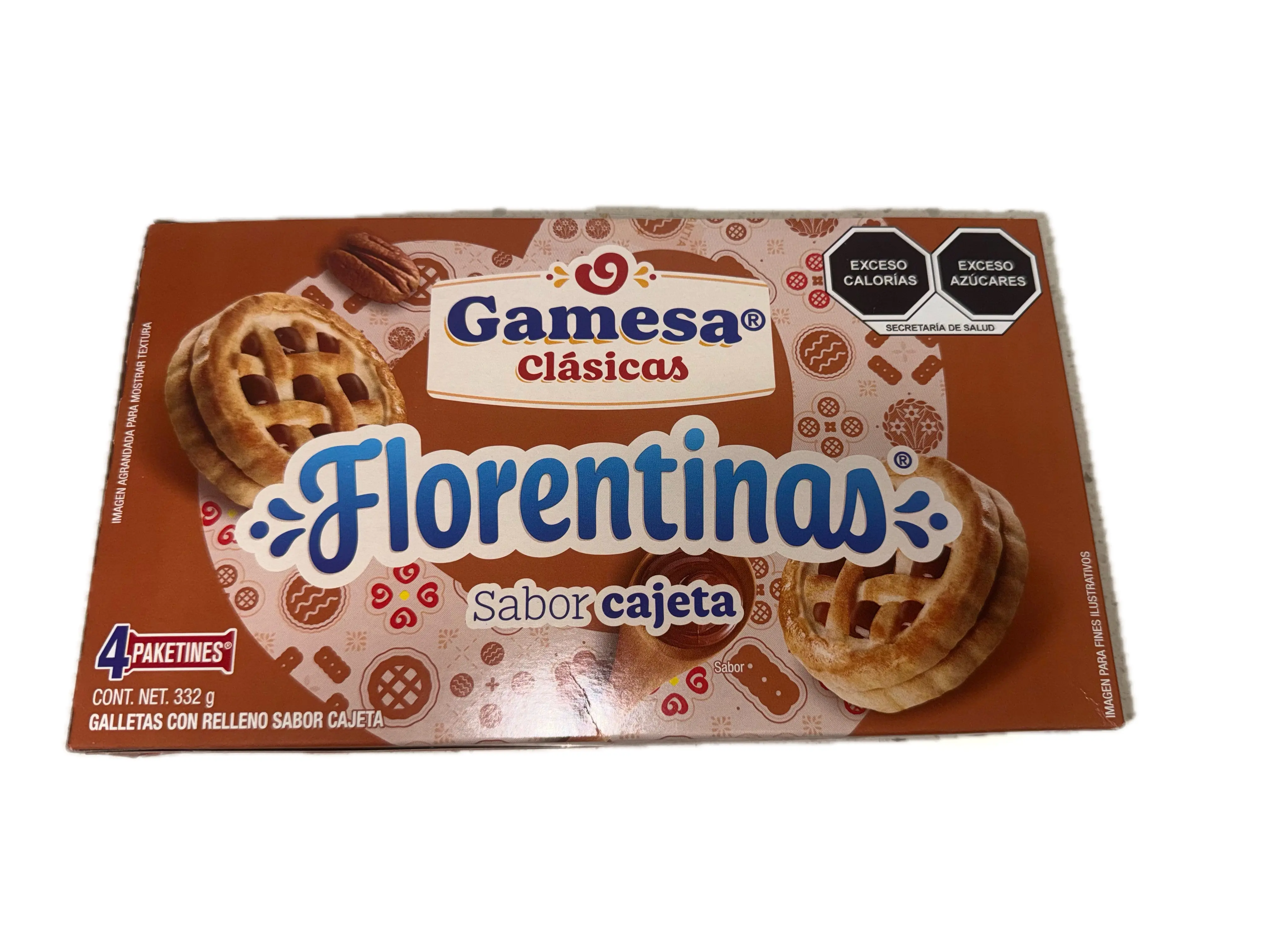 Florentinas de Cajeta y Nuez Gamesa 332 g | Gamesa Florentinas Cajeta Filled Cookies – Mexican Caramel-Flavored Cookies, 4 Packs, 332 g (11.71 oz)