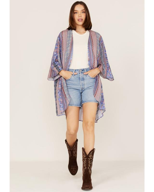 Cotton Women's And Rye Floral Border Print Kimono - Crbb85m