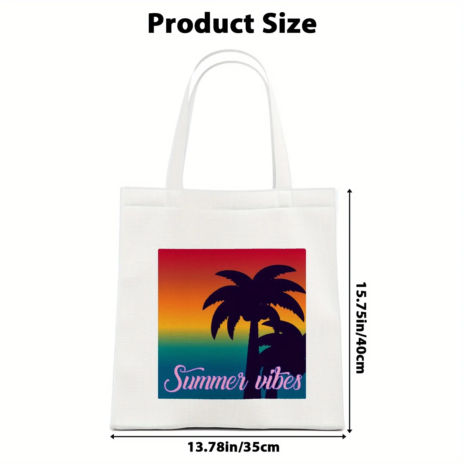 Men's Casual Chic Canvas Tote Bag - Tropical Palm Print Fashion Accessory, High-Capacity Durable Open-Top for Traveling, Shopping
