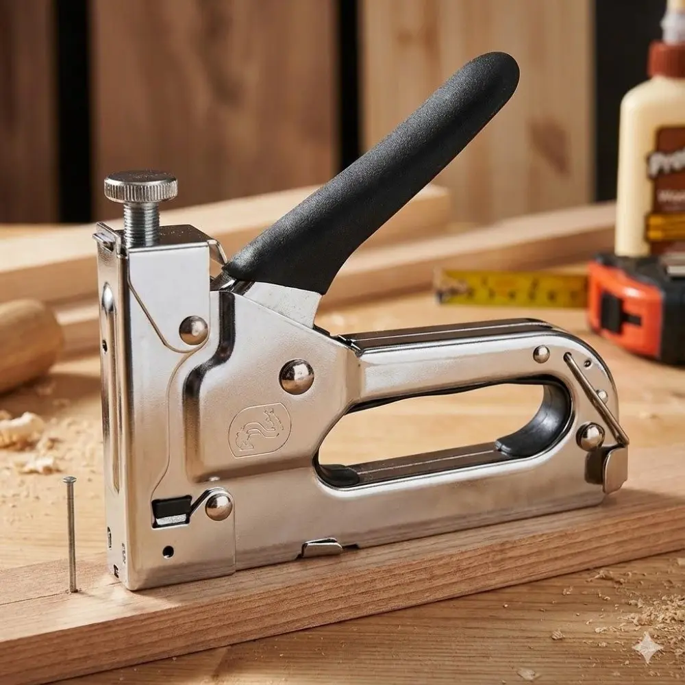 Professional Heavy Duty Manual Pneumatic Nail Gun Kit, 3-in-1 Staple/U-Nail/Brad Nailer, Alloy Firing Pin Anti-Jam, for Woodworking, Leather, Wall Fabric, Hardwood Paneling 10-15mm, Furniture Upholstery, Drywall Ceiling, Multi-Position Magazine