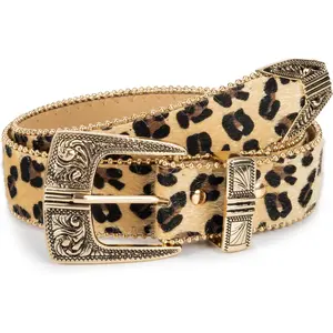 Leopard Print Belt for Women Fashion Leopard Print Buckles Belt Western Cowgirl Faux Leather Belts for Jeans Dress