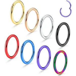 CASSIECA 8 Count G23 Titanium Nose Rings Hoop for Women Men Multi-Color 16G 18G 10MM 18MM Daily with Hinged Design