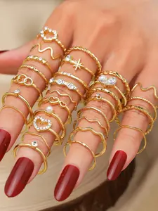 Heart Wave Ring Set of 28 Pieces, Dainty Stacking Rings, Stackable Rings, Elegant Fashionable Jewelry for Women, Gorgeous Gift for Special Occasions