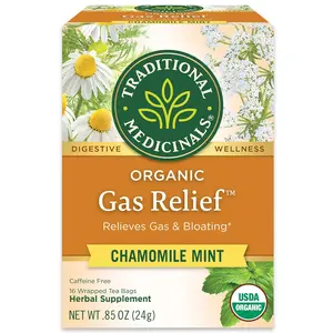 Medicinals Tea, Organic Gas Relief, Relieves Gas Bloating, Chamomile Mint, 16 Tea Bags