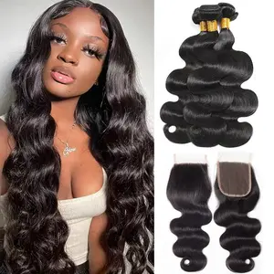 Msgem Hair Body Wave Bundles With 5x5 Lace Closure Human Hair Bundles With Closure 12A Body Wavy 12-32 Inch 3 Bundles or 4 Bundles/Lot Wavy Weave Extensions No Chemical #Tiktokdealsforyoudays