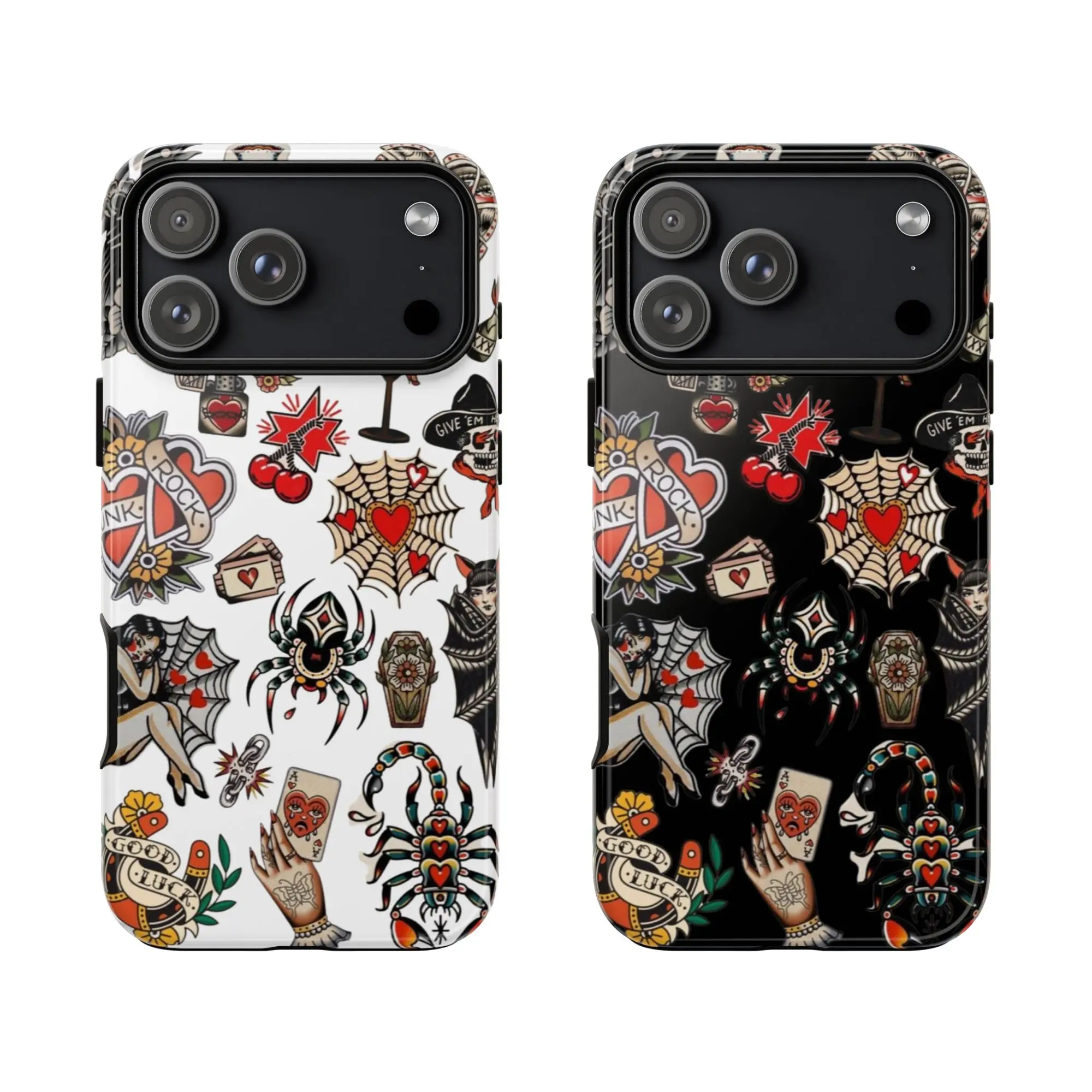 Vintage Tattoo Flash Case – Bold Punk Aesthetic I Old School Phone case, 17 16 15 14 13 12 11 Pro Max Plus , Kawaii Aesthetic Big Eyelash Tough Case