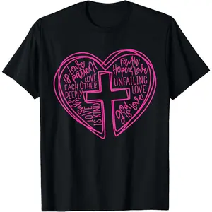 Women's 100% Cotton Short-Sleeve Casual T-Shirt, Christian Faith Heart Valentines Love Like Jesus Garment, Breathable Tropical Fabric