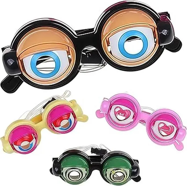 4-Pack Funny Prank Glasses(4-Color) | Novelty Moving Eyeballs, Party Photo Props & Gag Gifts.