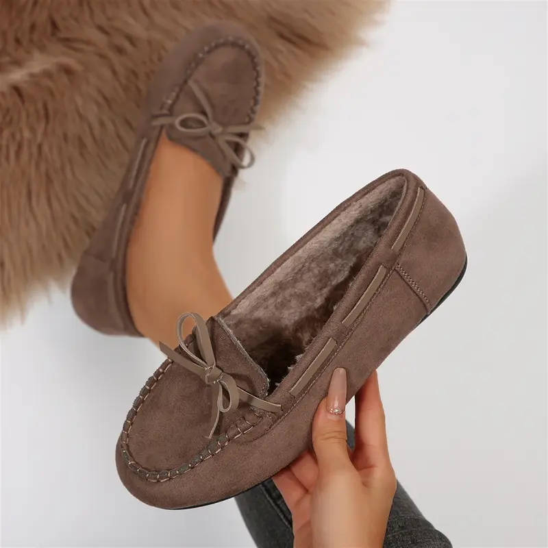 Loafers for Women Slip-On Business Flats Shoes Dressy Casual Walking Flats with Snow Boot Slipper House Outdoor Indoor Memory Foam Insole Lightweight & Comfortable for Office & Travel