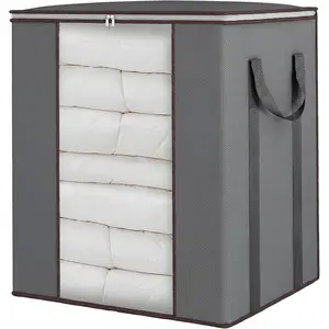 Fixwal Extra Large Blanket Storage Bags 120L Comforter Storage Bags with Reinforced Handles Breathable Clothes Storage Containers for King Comforter Bedding Pillow Sheet Grey