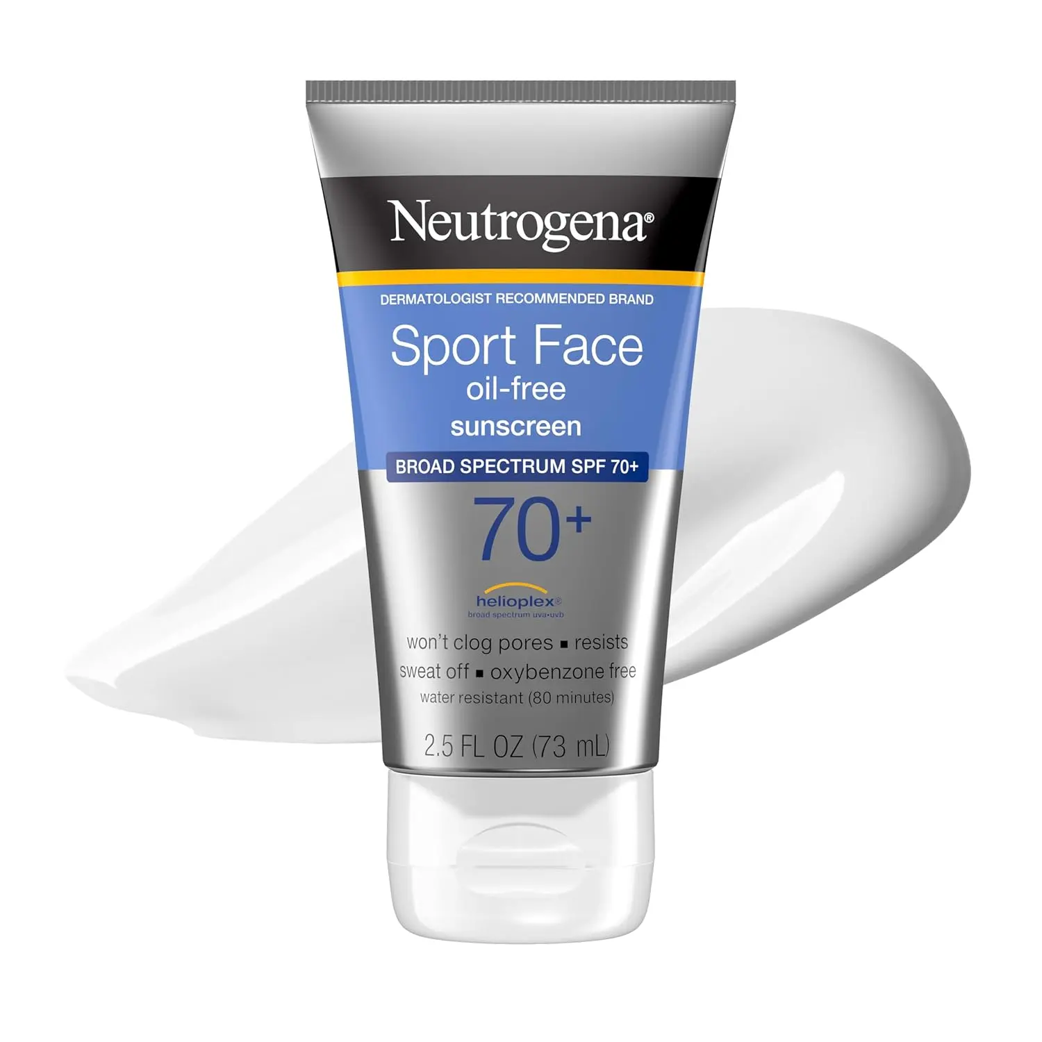 Sport Face Sunscreen Lotion SPF 70+, 2.5 fl. oz | Sweat- and Water-Resistant, Broad Spectrum UVA/UVB Protection, Oxybenzone-Free, Good for Active Lifestyles