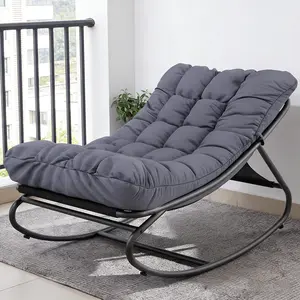 【Garvee】 1 PC Rocking Papasan Chairs, Outdoor Lounge Chairs with Comfy Cushions, Sturdy Metal Frame, Reading Chairs for Adults, Padded Seat for Patio, Garden, Nursery, Living Room, Grey