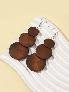 Women's Handmade Wooden Layered Long Pendant Earrings, Dangle Earrings, Bohemian Ethnic Style Fashion Trendy Earrings, Unique Jewelry Accessory