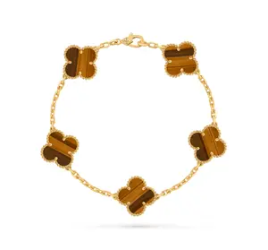 Pre-owned Van Cleef & Arpels Vintage Alhambra Bracelet 5 Unique Tiger Eye Stones 18K Yellow Gold