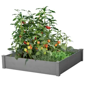 Wood Raised Garden Bed - 48x48x10in Outdoor Planter Box for Over-the-Floor Use, Tool-Free Assembly