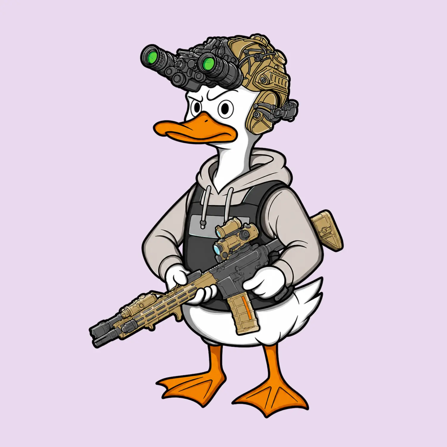 Tactical Duck Soldier Sticker, Funny Armed Duck with Night Vision Helmet and Combat Rifle, Military Duck Vinyl Decal for Laptop, Tumbler, Car