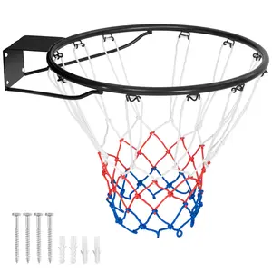COSTWAY - 15 Inch Basketball Rim Goal Replacement with All Weather Net and Mounting Hardware-Black