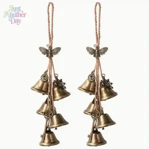 2Pcs Witch Bells Door Hangers, Vintage Bronze Protection Bells with Moth, Sun, Moon Charms, Wiccan Cleansing Ornaments, Ideal for Door Knobs, Home & Garden Decor, Brings Positive Energy and Good Vibes