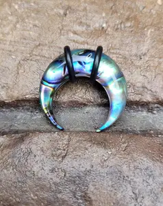 Abalone Shell Pincher Horseshoe Septum Ring Taper Gauge 00g 0g 2g 4g 6g 8g men women gift purple blue big chunky pretty cute single jewelry