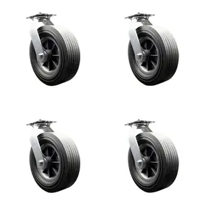 BBQ Smoker Grill Flat Free All Terrain Caster Wheel Set – 10 Inch Easy Roll, No Flat, Maintenance Free Solid Rubber Wheels–Industrial Grade–4 Swivel Casters with Bolt-On Locks–Set of 4– Service Caster